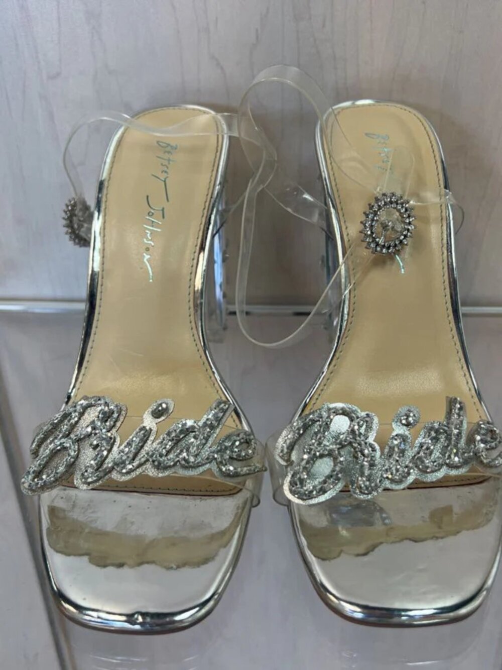 Betsey Johnson BRIDE Barie Heels Size 10 Wedding Sandal Lucite Bridal Shoes NEW - Picture 5 of 7